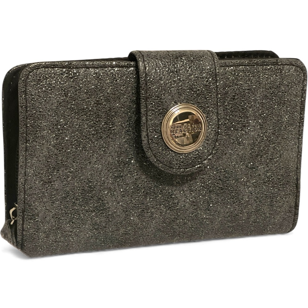 Kenneth Cole Reaction Faux Leather Continental Wallet Sparkly Dark Gray Color